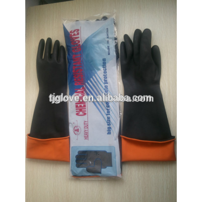 Long sleeve industrial latex glove/heavy duty black latex glove/45cm